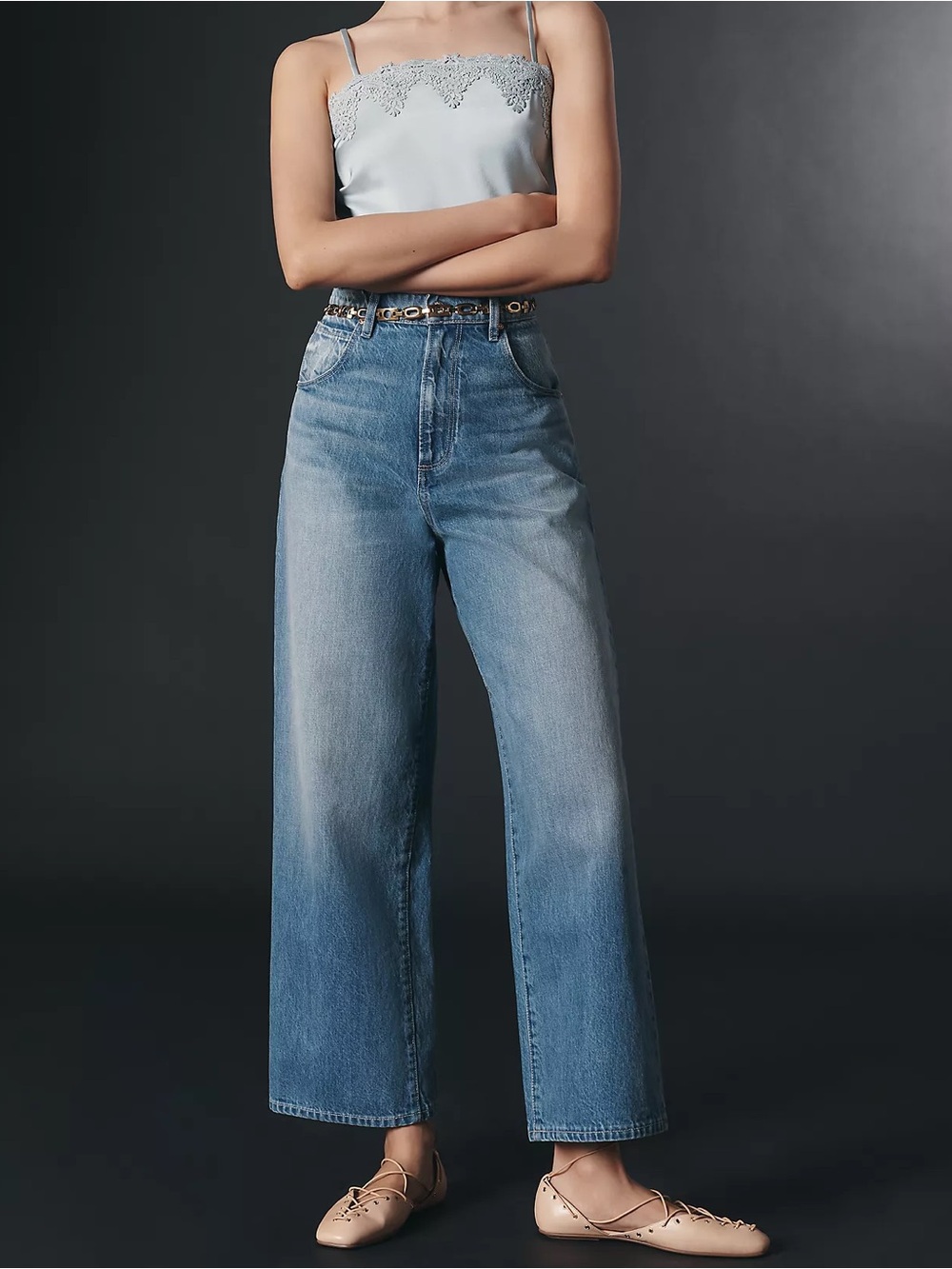PAIGE Cameron Ankle Wide-Leg High-Rise Jeans in Light Blue Wash